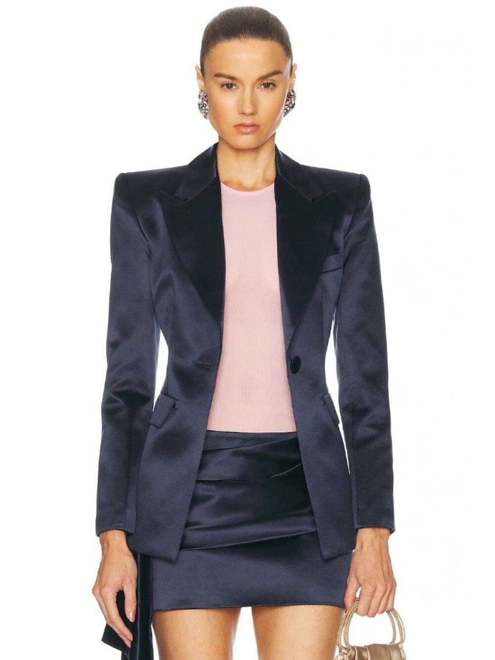 Alex Perry Fitted Satin Blazer in Navy